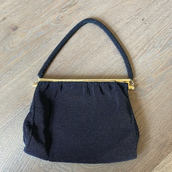 Vintage Black Beaded Gold Metal Top Closure Purse - Picture 3 of 9